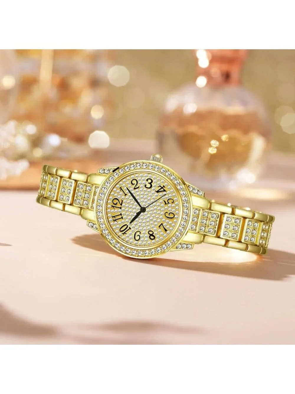 Women's Gold Luxury Diamond Ladies Stainless Steel Bracelet Waterproof Watch